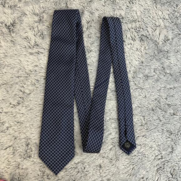 Michael Kors Mini Grid Blue White Silk Neck Tie 100% Silk Formal Work Business - Picture 3 of 5